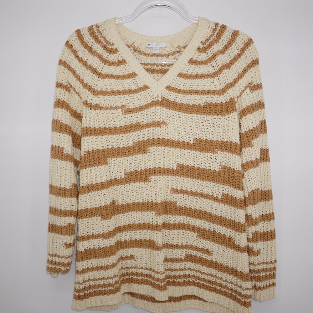 J.Jill Sweater Womens Boho Chunky Knit Cotton V-Neck Beige Tan XS Preppy Cozy